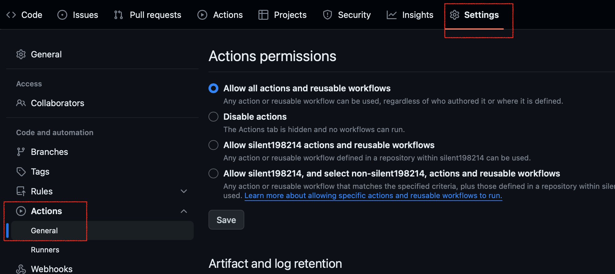 private repos setting
