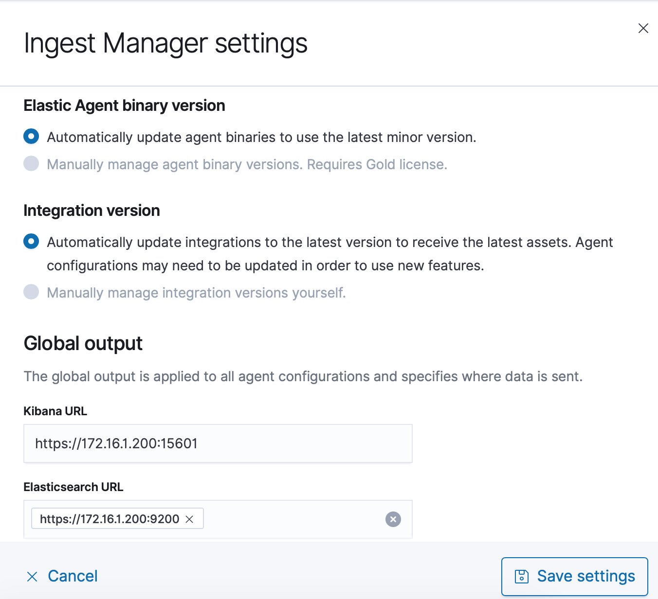 Ingest Manager - settings